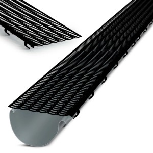 Schwarzer Inefa Laubfangstreifen (100cm) NW 100-150 als Dachrinnen Laubschutz.