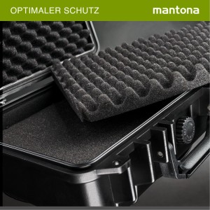 Mantona Outdoor Schutzkoffer M offen, mit schwarzen, anpassbaren Schaumstoffeinlagen für Kamera Zubehör.