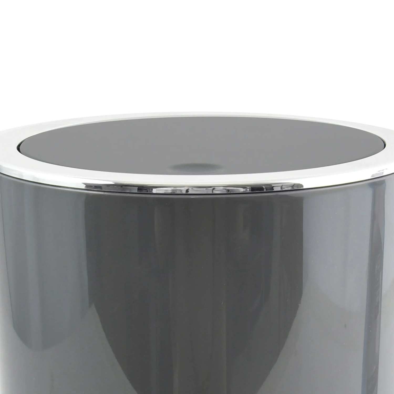 Grauer MSV Kosmetikeimer Kamaka 6 l mit Schwingdeckel und silberfarbenem Rand.