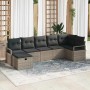 Graue 7-tlg. vidaXL Garten-Sofagarnitur aus Polyrattan mit Kissen für Terrasse und Garten.