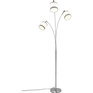 Moderne Reality Stehleuchte Davos, 3-flammig, Chrom mit weißen Stoffschirmen. Design-Stehlampe für Wohnbereich.