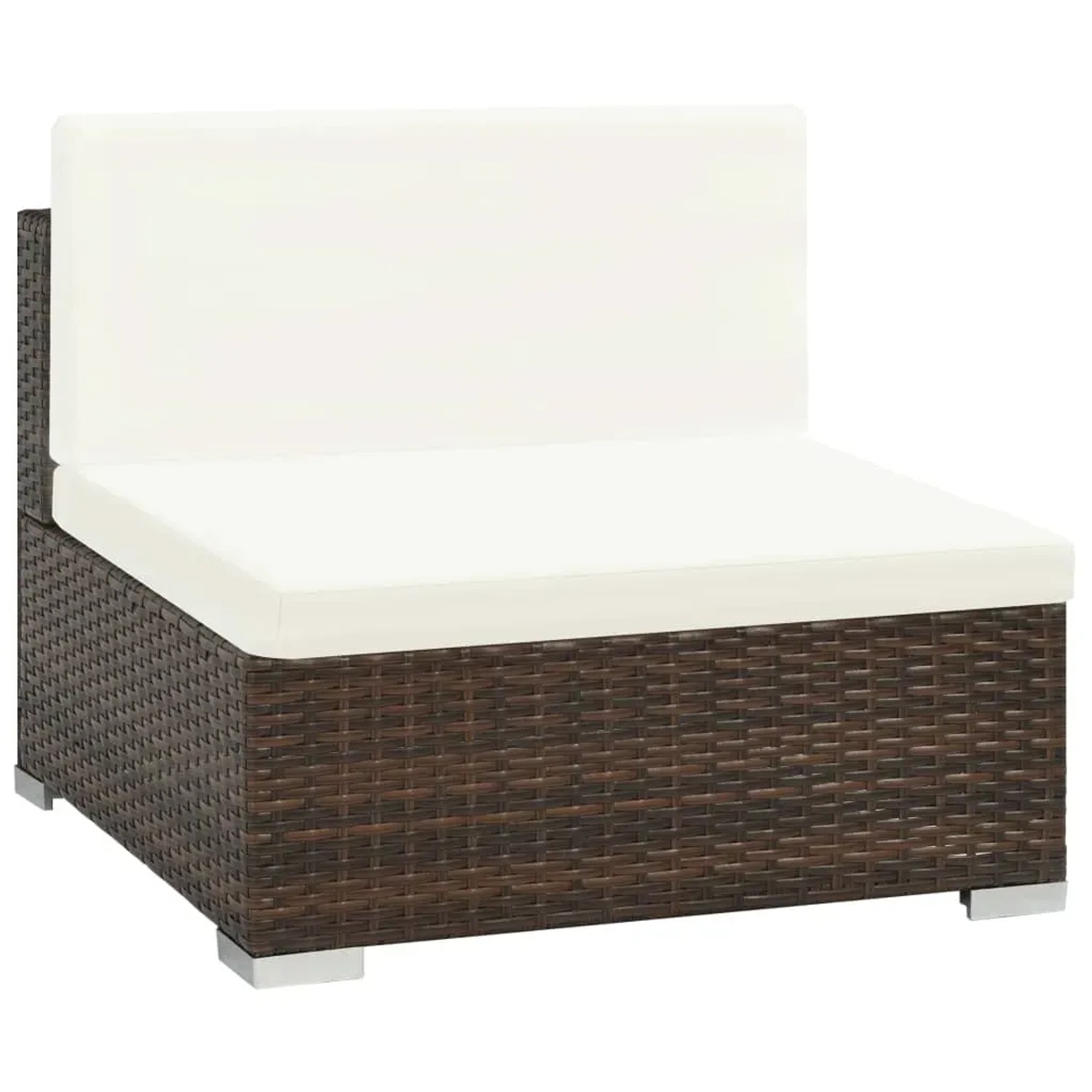 Braunes vidaXL Garten Lounge Element aus Rattan mit cremeweißen Auflagen.