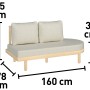 Modulare Gartenlounge Waldport, 2-Sitzer aus Akazienholz mit beigen Kissen und Maßangaben.
