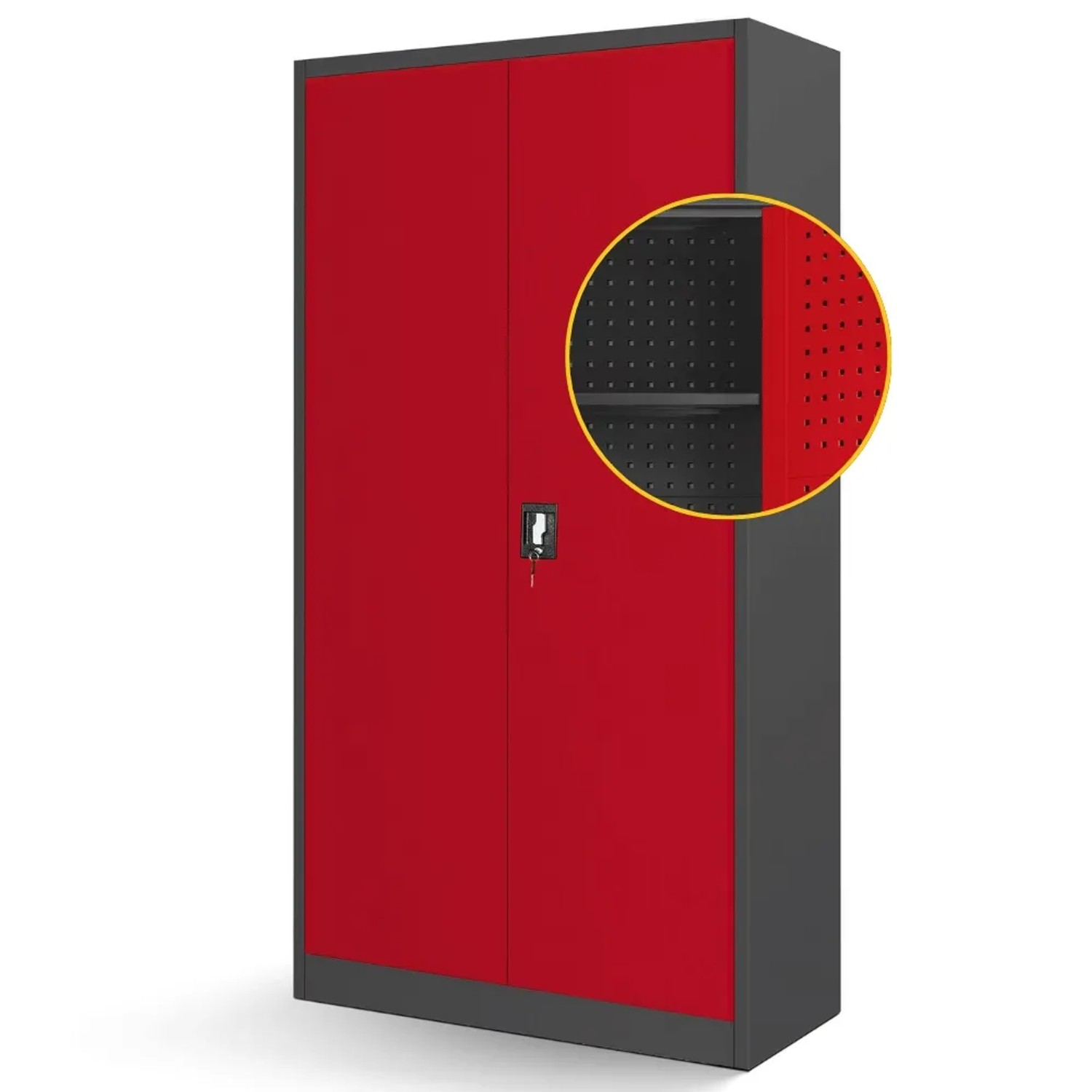 JAN NOWAK Werkzeugschrank mit Lochwand BRUNO 185 x 92 x 50 cm Anthrazit-Rot