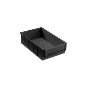 Schwarze PROREGAL Industriebox, 34 Liter, ESD-Sortimentskasten für Aufbewahrungssysteme.