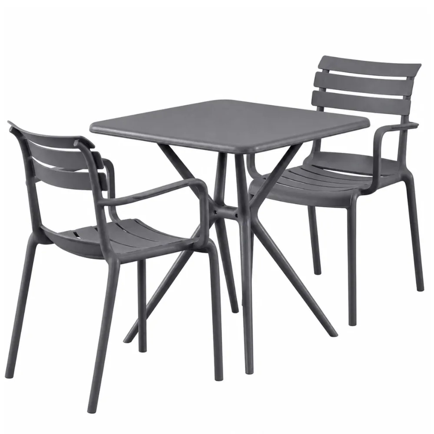 DELUKE Gartenmöbel-Set NORA mit 2 Stühlen 186x72x82cm Kunststoff Dunkelgrau Balkonset Gartenset Tisch mit Stühlen Bistroset Outdoor