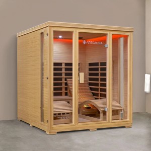 Artsauna Infrarotkabine Billund aus Hemlockholz mit Liegen und Dual Heizsystem.