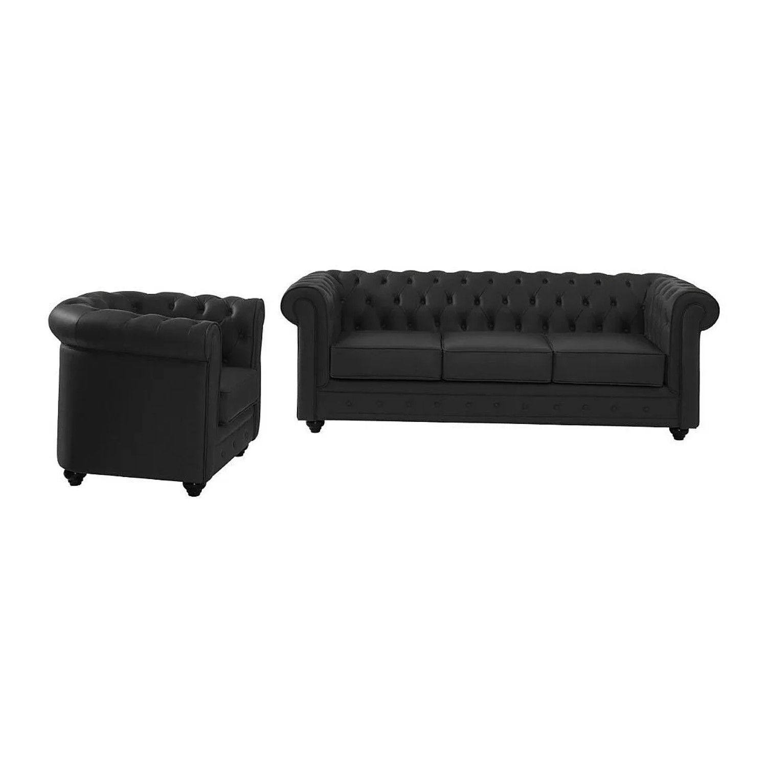 Vente-unique Couchgarnitur Mit Sessel Chesterfield Schwarz 205 cm  82 cm
