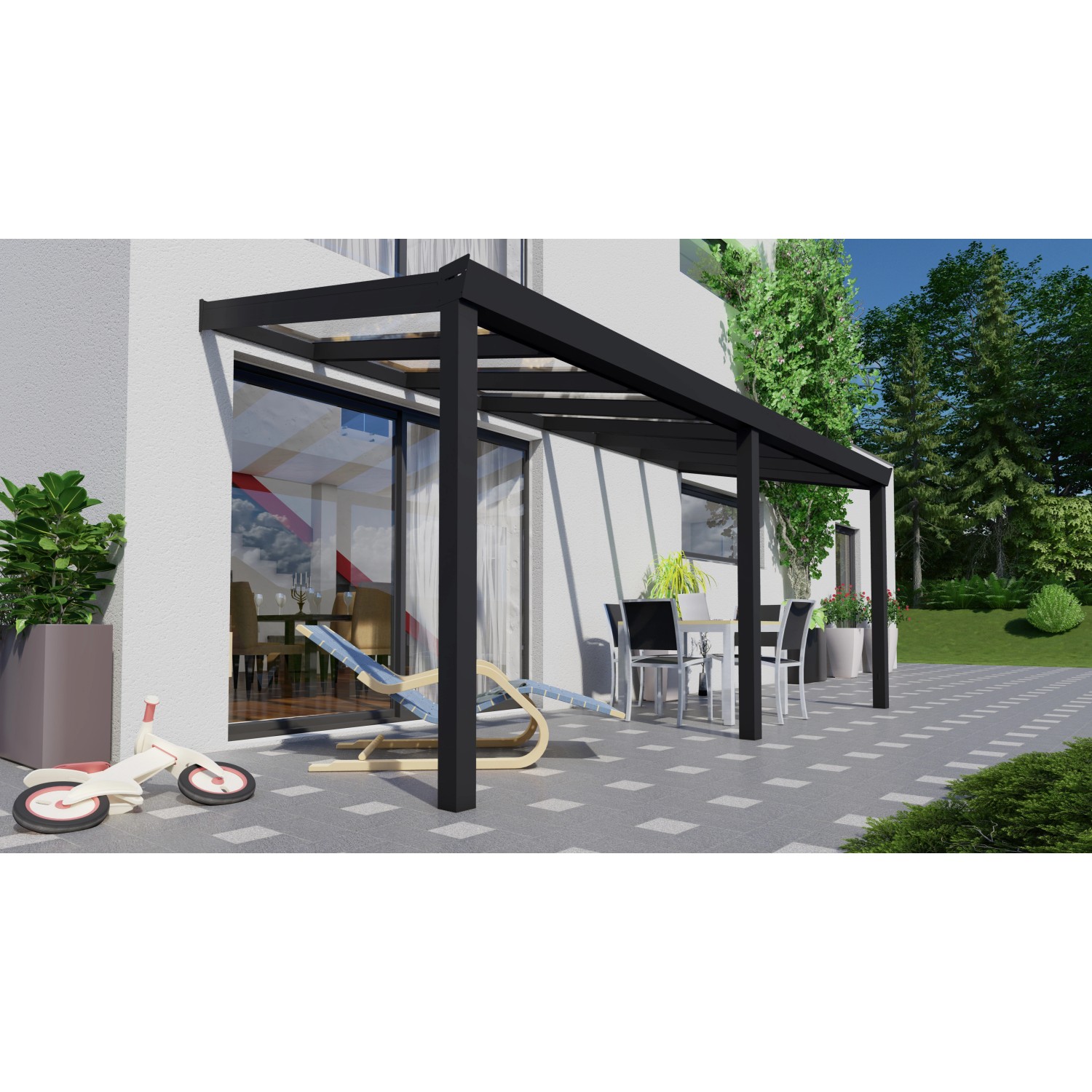 Terrassenüberdachung Professional 500 cm x 200 cm Schwarz Struktur Glas