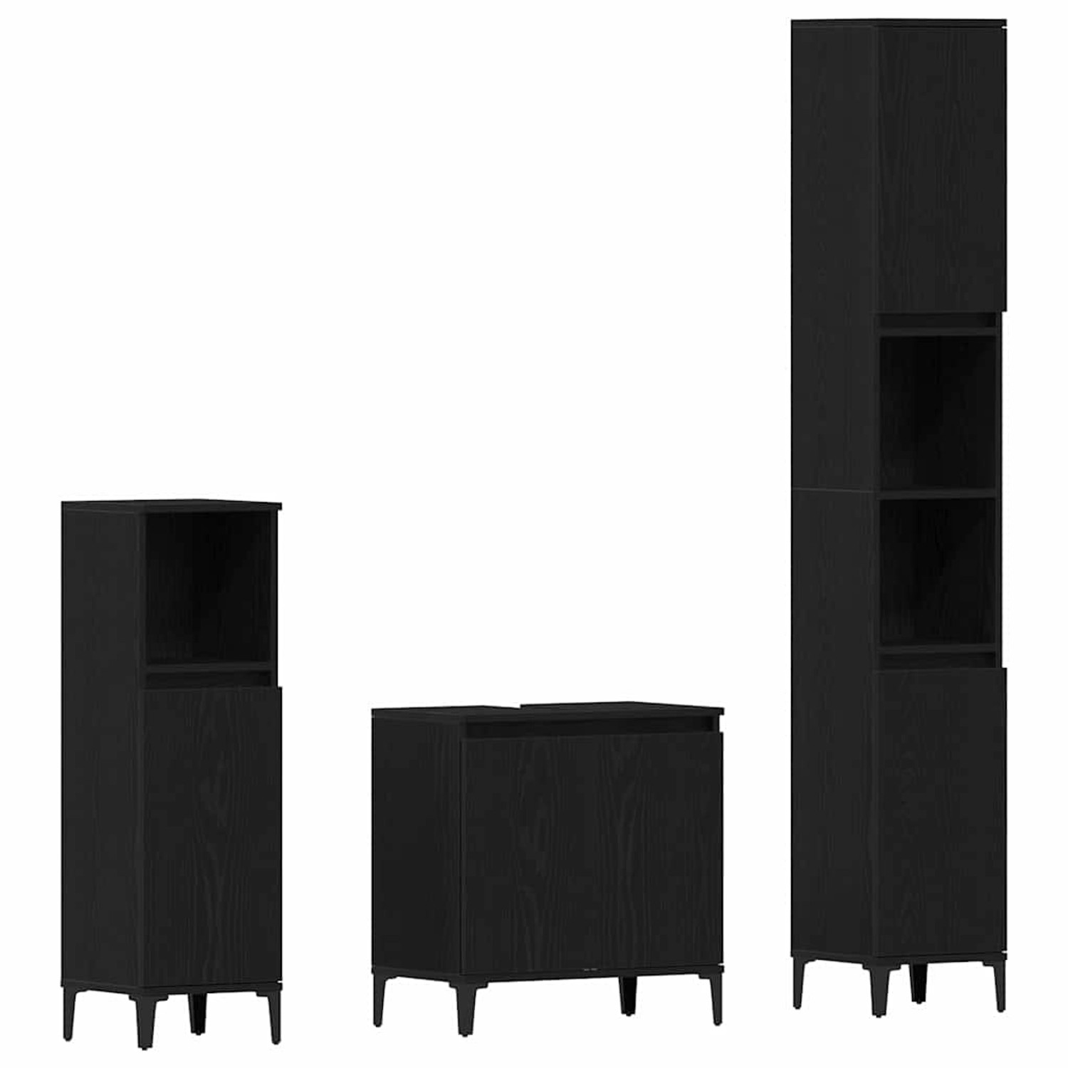 vidaXL Badezimmermöbel-Set Wandmontiert 3-Tlg Schwarz Eichen-Optik 3333089