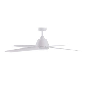 Weißer Lucci Air Deckenventilator mit LED und Fernbedienung, 122 cm Durchmesser.