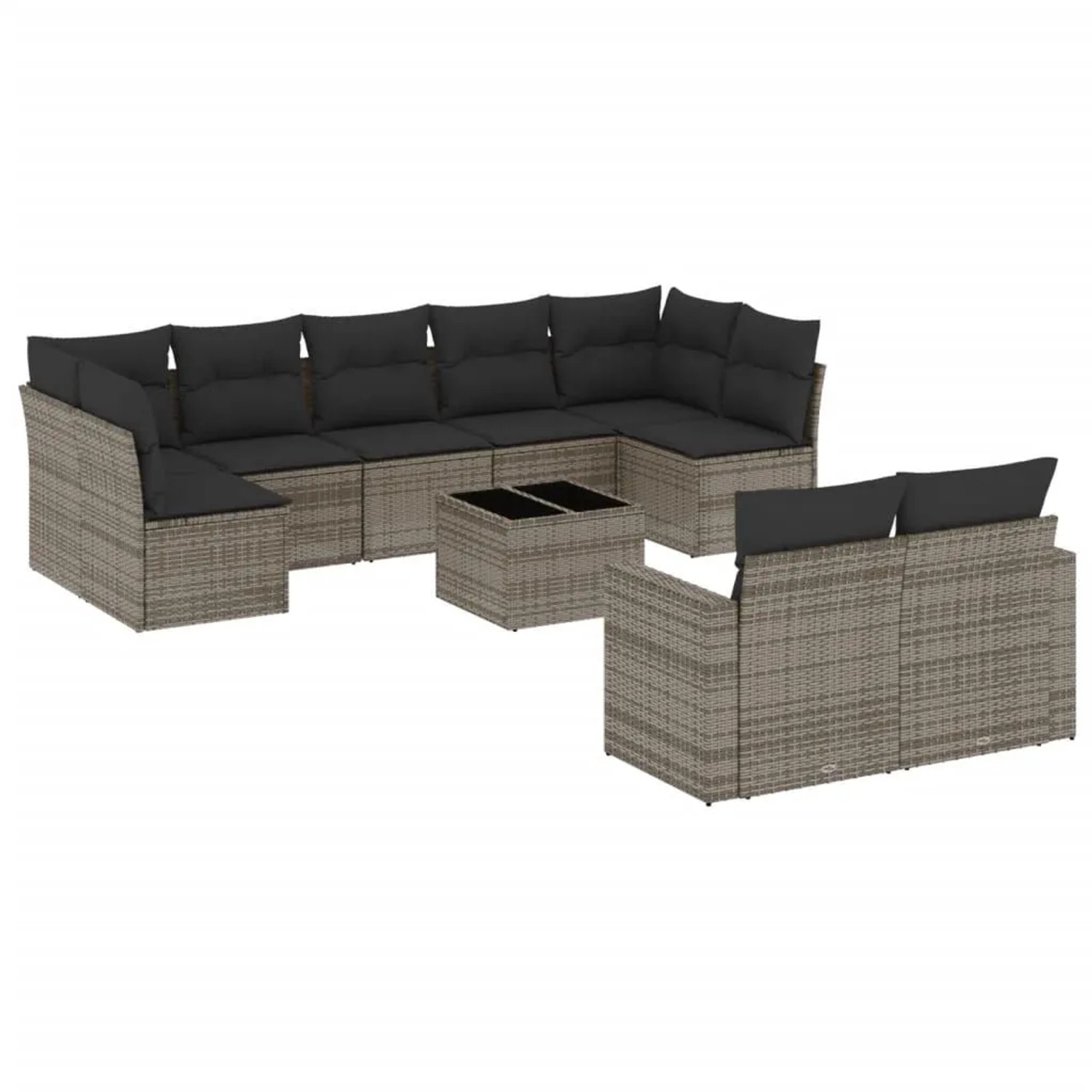 vidaXL 10-Tlg Garten-Sofagarnitur mit Kissen Grau Poly Rattan 3251767