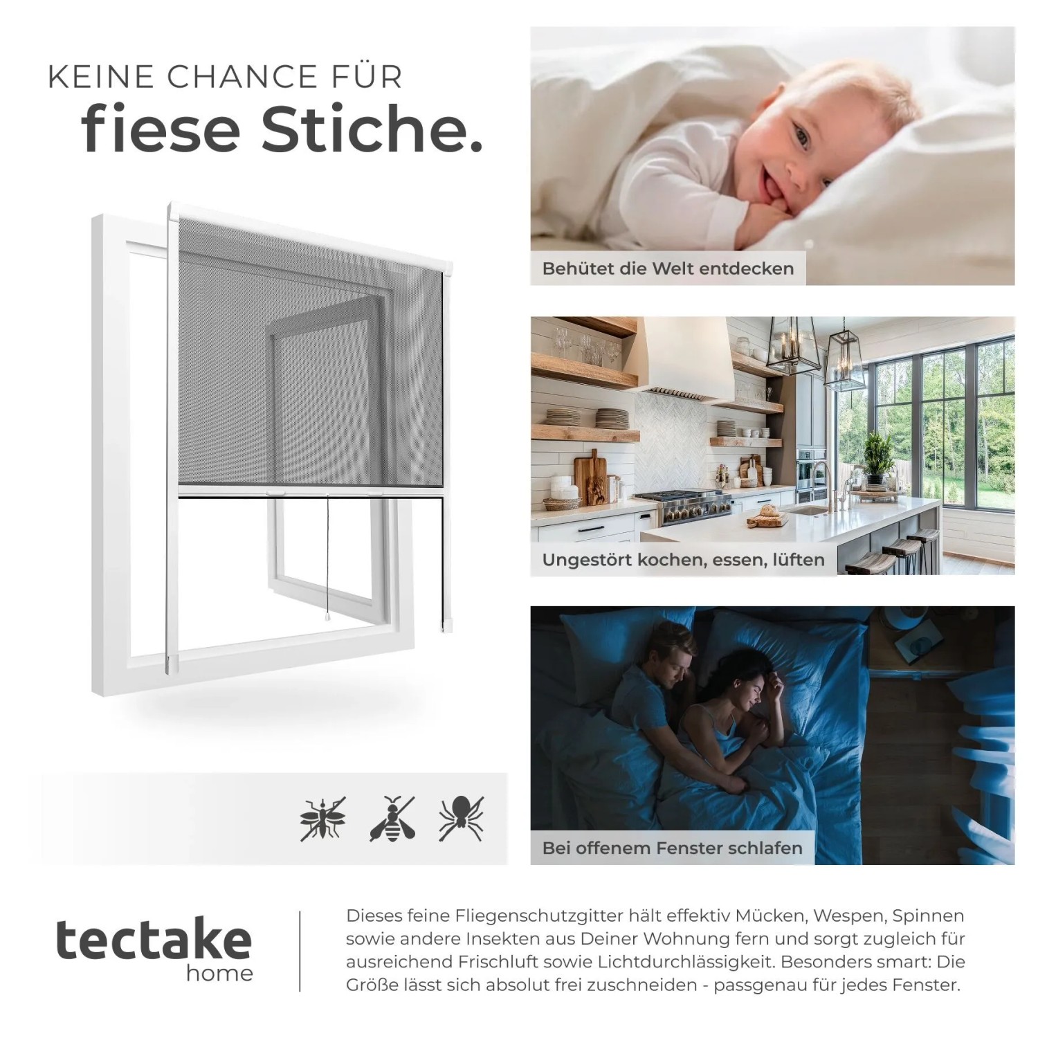 Tectake Aluminium Insektenschutzrollo  Mit Bürstendichtungen Individuell Kürzbar 110 x 160 cm 5 x 110 x 160 cm Weiß_7