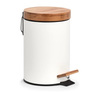 Weißer Zeller Kosmetikeimer aus Metall mit Bambusdeckel, 3 Liter Fassungsvermögen.