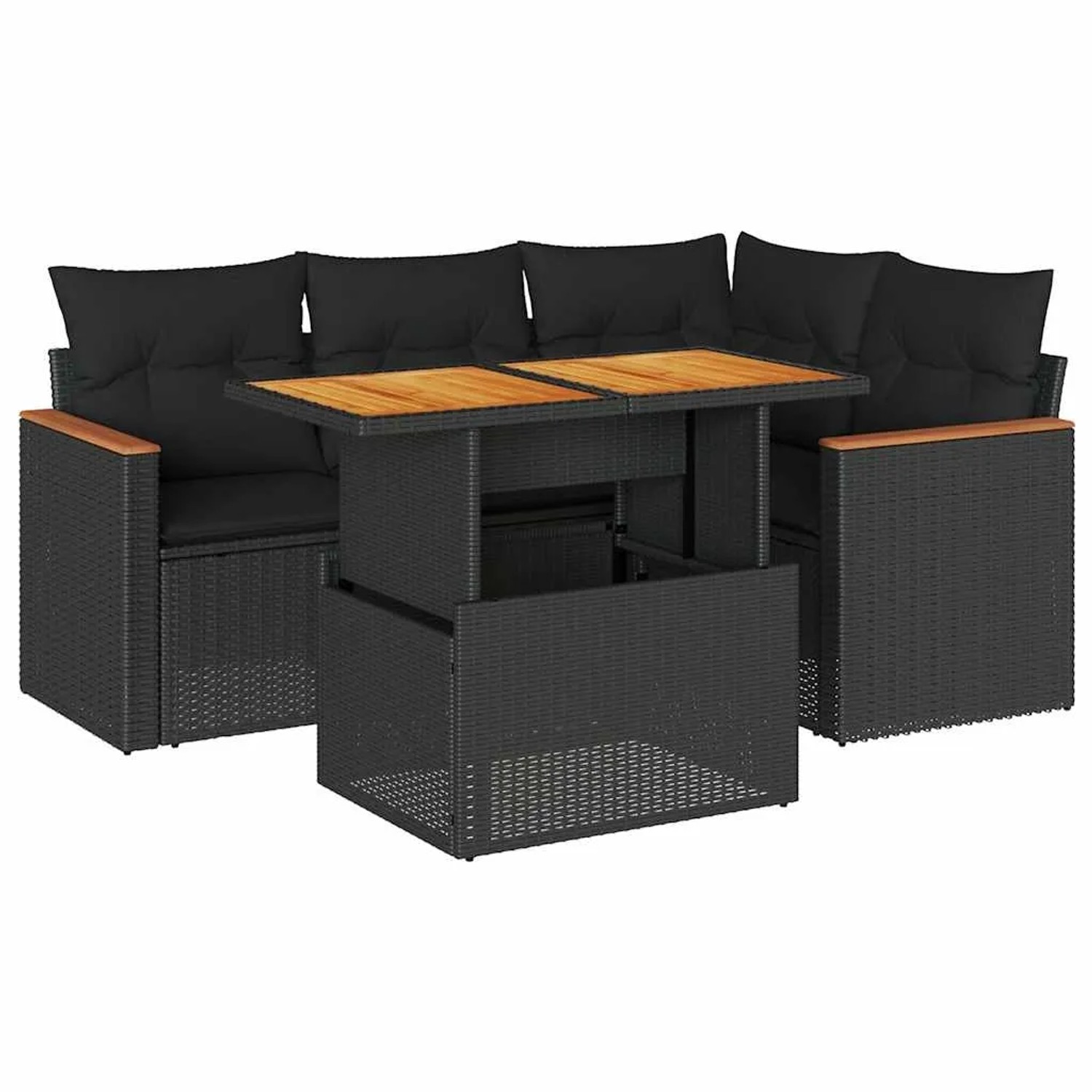 vidaXL 5Tlg Garten-Sofagarnitur mit Kissen Schwarz Poly Rattan Akazie 3327478
