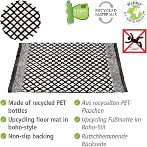 Wenko Badematte Tara, schwarz-weißes Rautenmuster, aus recycelten PET-Flaschen.