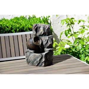Dobar Design Zimmerbrunnen in Felsen-Optik Grau aus Polyresin für entspannende Atmosphäre.