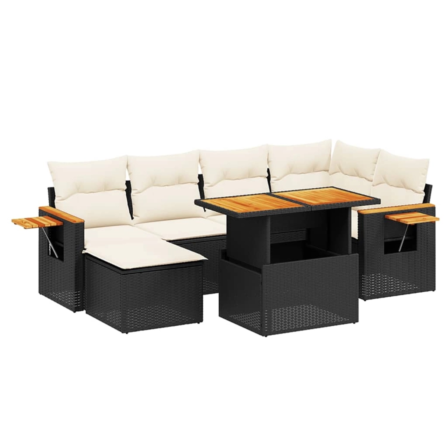 vidaXL 7-Tlg Garten-Sofagarnitur mit Kissen Schwarz Poly Rattan 3273618 günstig online kaufen