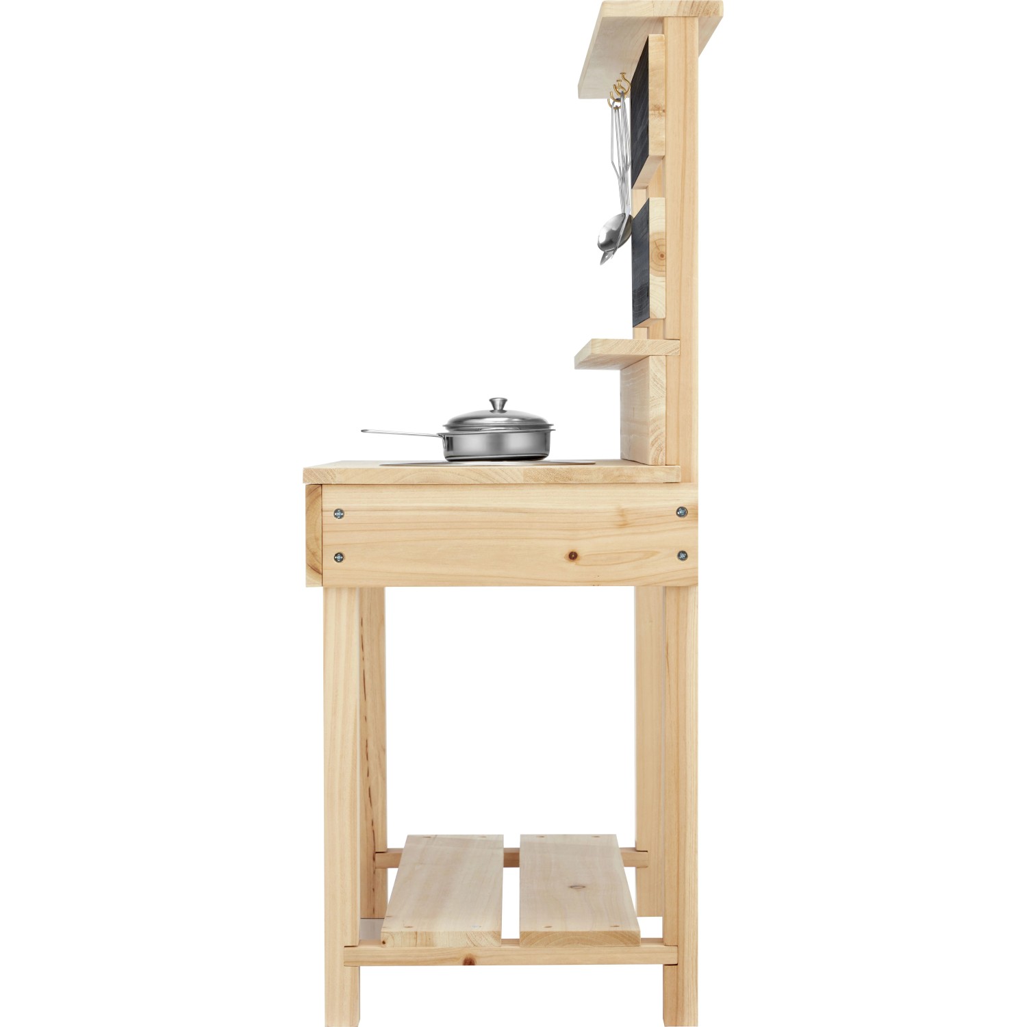 Matschküche aus Holz mit Kreidetafel und 7-teiligem Küchen-Set, 60x30x75cm.
