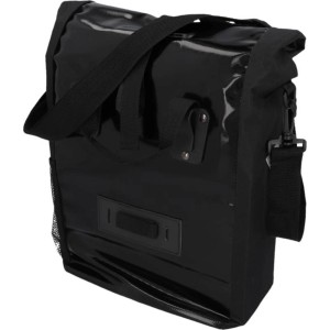 Schwarze Fischer Kurier Fahrrad-Gepäckträgertasche mit Schultergurt und Reflektoren.