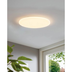 Weiße, runde LED-Deckenleuchte Eglo Pogliola, 50 cm Durchmesser, für Wohnräume.