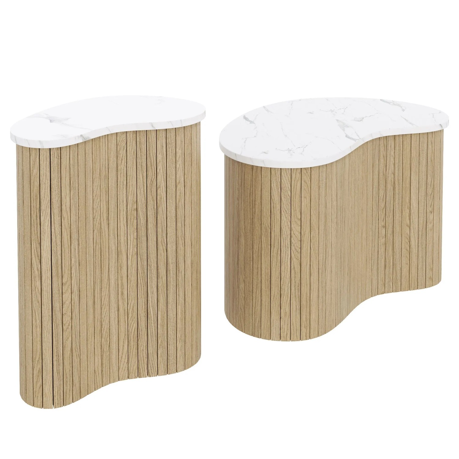 okwish Couchtisch, Marmormaserung/Holzmaserung Beistelltisch Wohnzimmertisch 60 × 60 cm Natur
