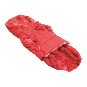 Roter Fashion Dog Steppmantel für Hunde, 47 cm, mit Kapuze und Kunstfellfutter.