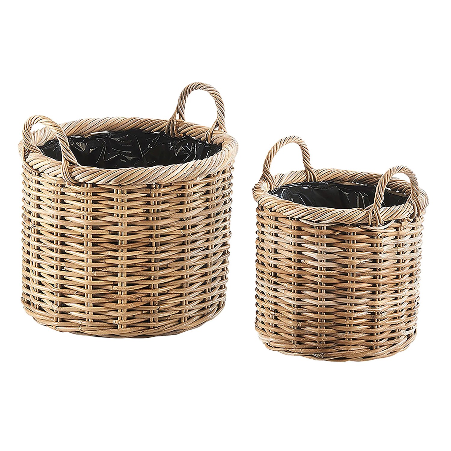 Kobolo Pflanzkorb Übertopf Rattan 2er Set mit Folie Kubu Grey Grau