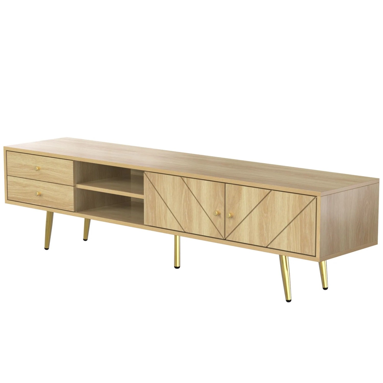 okwish TV Schrank mit Goldfüßen Schubladen Designtüren Wohnzimmer 160x36x42cm Natur