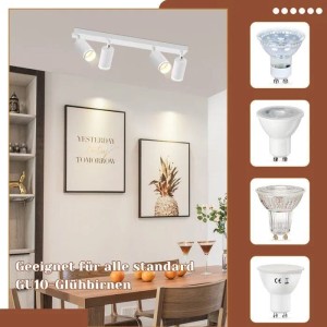 Weißer NETTLIFE 4-flammiger Deckenstrahler aus Metall, skandinavisches Design, mit drehbaren Spots im Wohnzimmer. GU10-kompatibel.