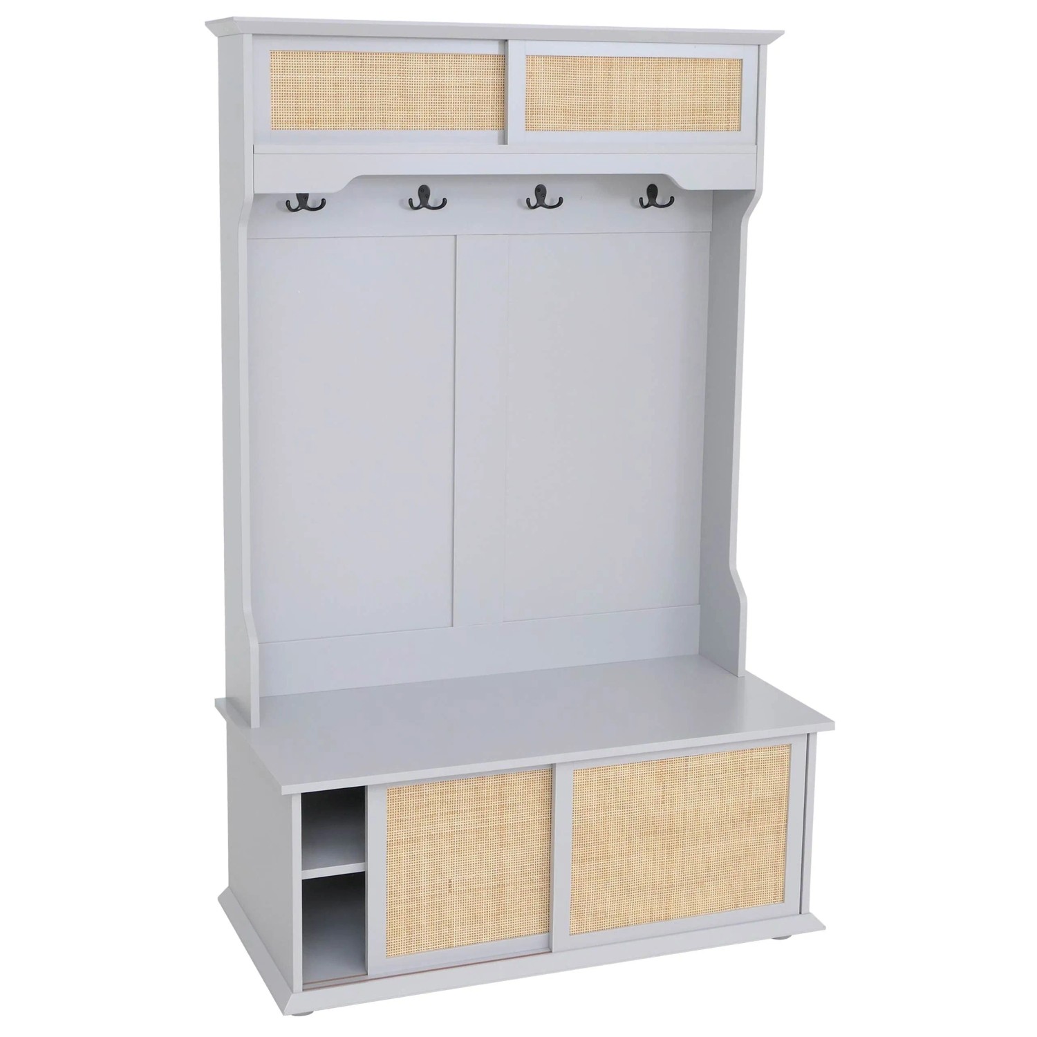 MCW Garderobe P25 Melamin Kubu Rattan 163x100x47cm Hellgrau