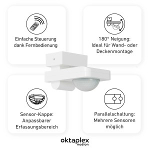 Oktaplex Tea 360° Bewegungsmelder Außen, weiß. Inkl. Fernbedienung zur Steuerung. Für Wand- und Deckenmontage.