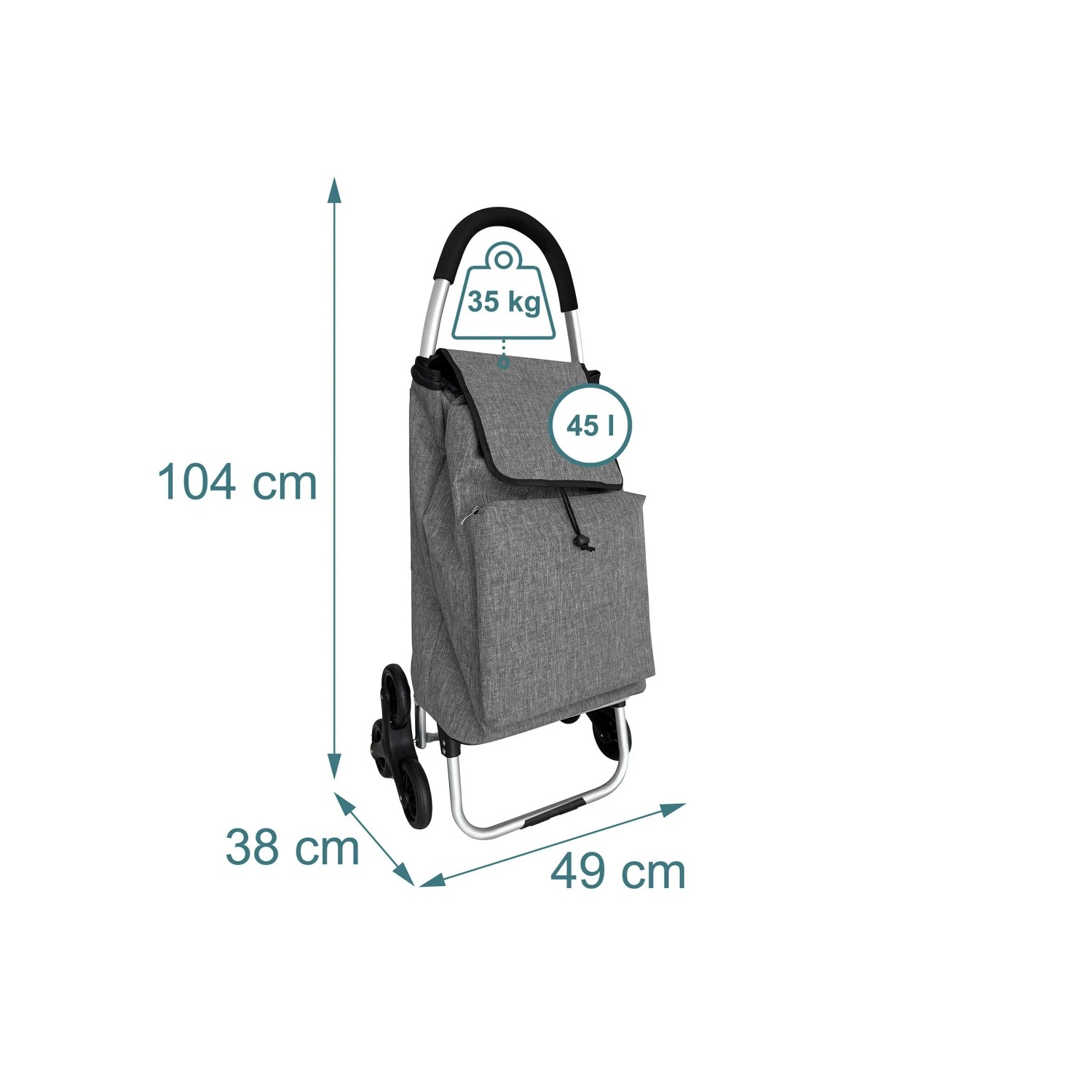 Relaxdays Einkaufstrolley Polyester Aluminium Grau Treppensteiger Klappbar 101 cm x 48 cm x 38 cm 2,5 kg_4