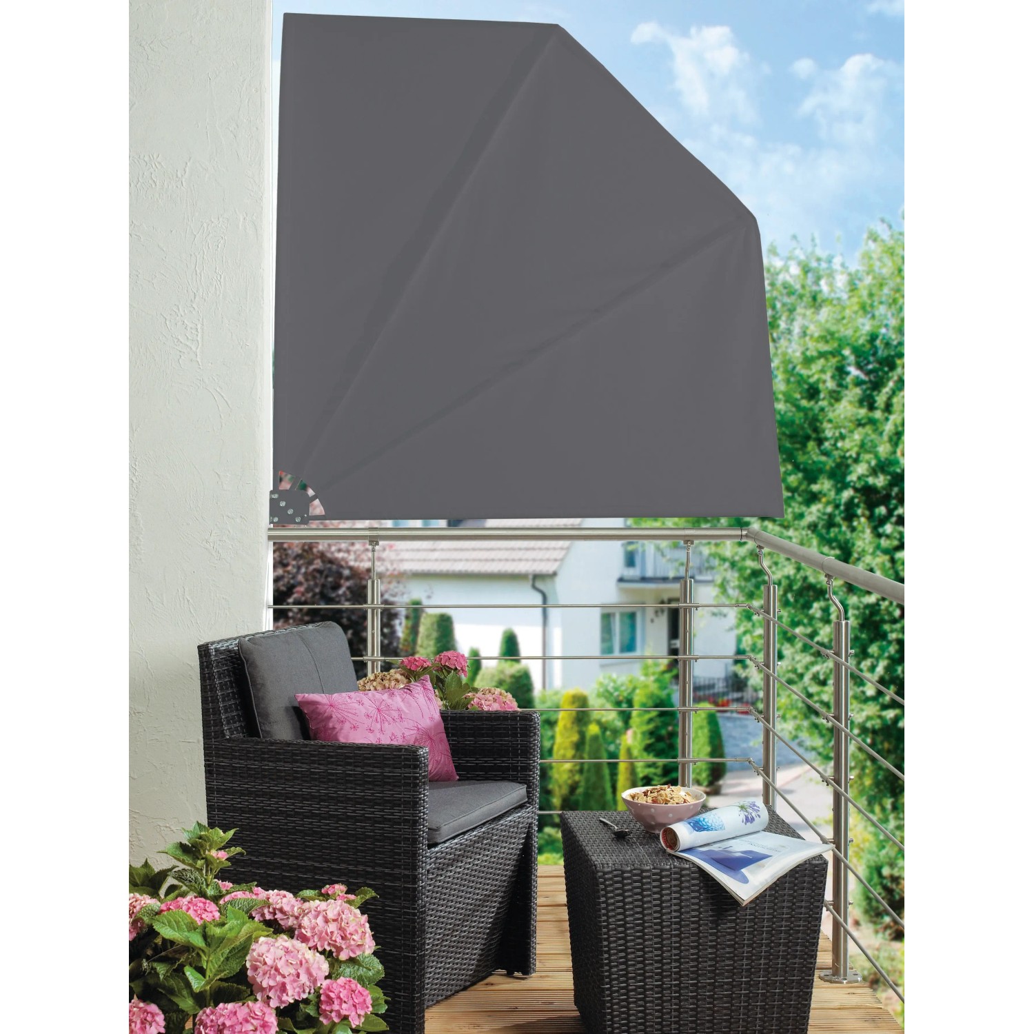 Sichtschutz Balkon Fächer klappbar Danville Anthrazit 140 x 140 cm kaufen bei OBI