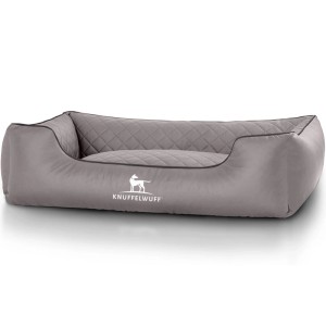 Graues Knuffelwuff Hundebett Madison XXXL aus Kunstleder, orthopädisches Hundekörbchen.