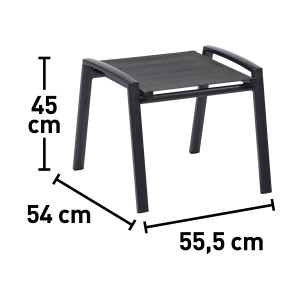 Schwarzer Hocker Pacora aus Aluminium und Textil, ideal als Ergänzung für Gartenstühle.