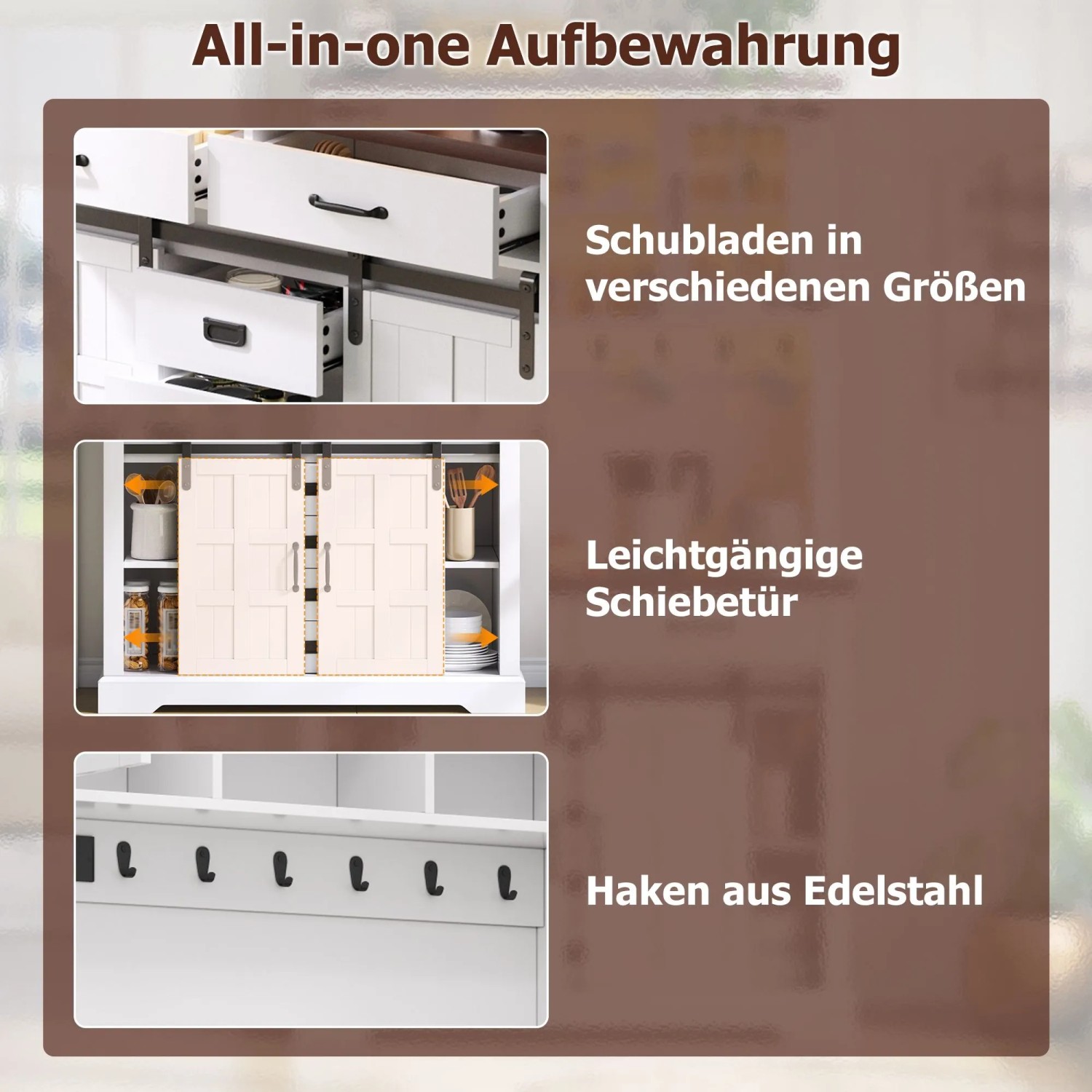 Merax Küchenschrank 180x108x40 cm Weiß LED Steckdose Arbeitsplatte 6 Schubladen_8