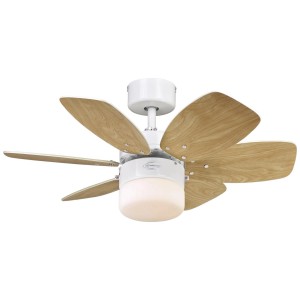 Weißer WESTINGHOUSE Deckenventilator Flora Royale (76 cm) mit Beleuchtung und Zugketten.