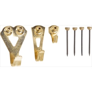 LUX Wandhaken-Set, 8-teilig, vermessingt, verschiedene Größen mit Nägeln.