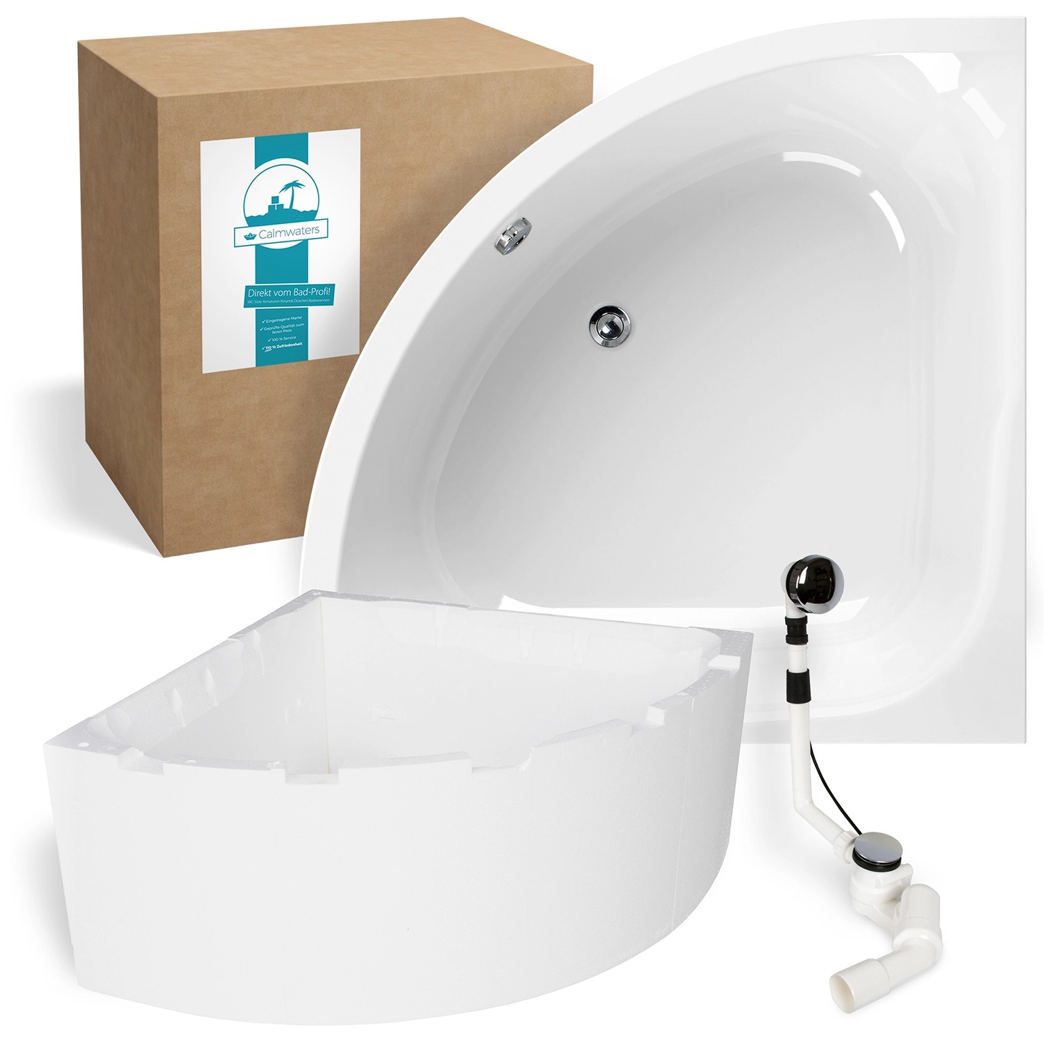 Calmwaters Eckbadewanne Modern Small 2 120x120 cm Set Wannenträger & Ablauf günstig online kaufen