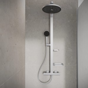 Ideal Standard Brausegarnitur Thermostat mit Kopf- und Handbrause in Silber.
