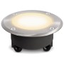 Runde, flache LED Bodenleuchte Viskos für den Außenbereich, silber gebürstet.