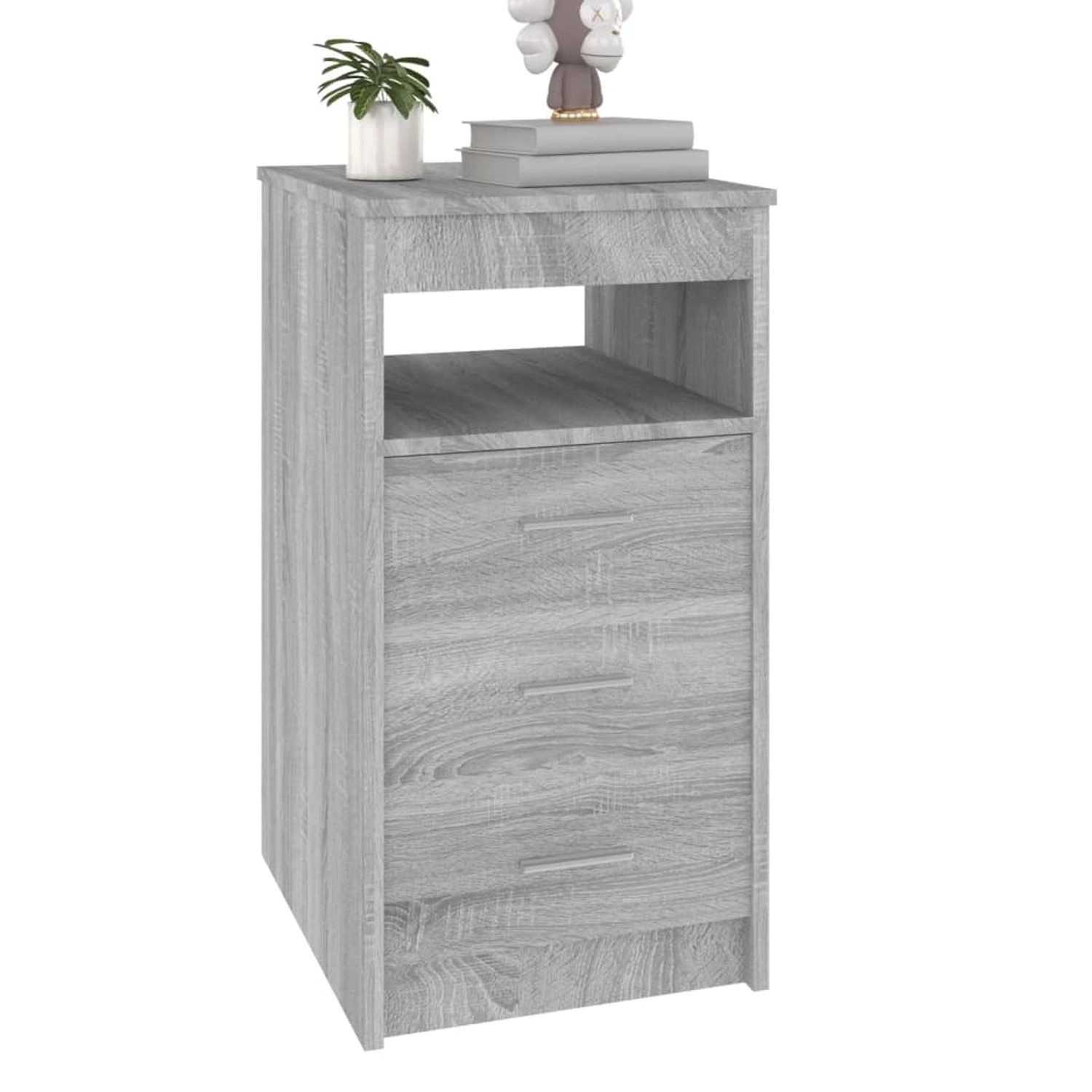 vidaXL Sideboard Grau Sonoma mit 3 Schubladen und Ablagefach, Büroschrank aus Holzwerkstoff.