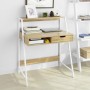 SoBuy Schreibtisch FWT63-N mit Ablage und Schublade, Naturfarbenes Holz und Metallgestell.