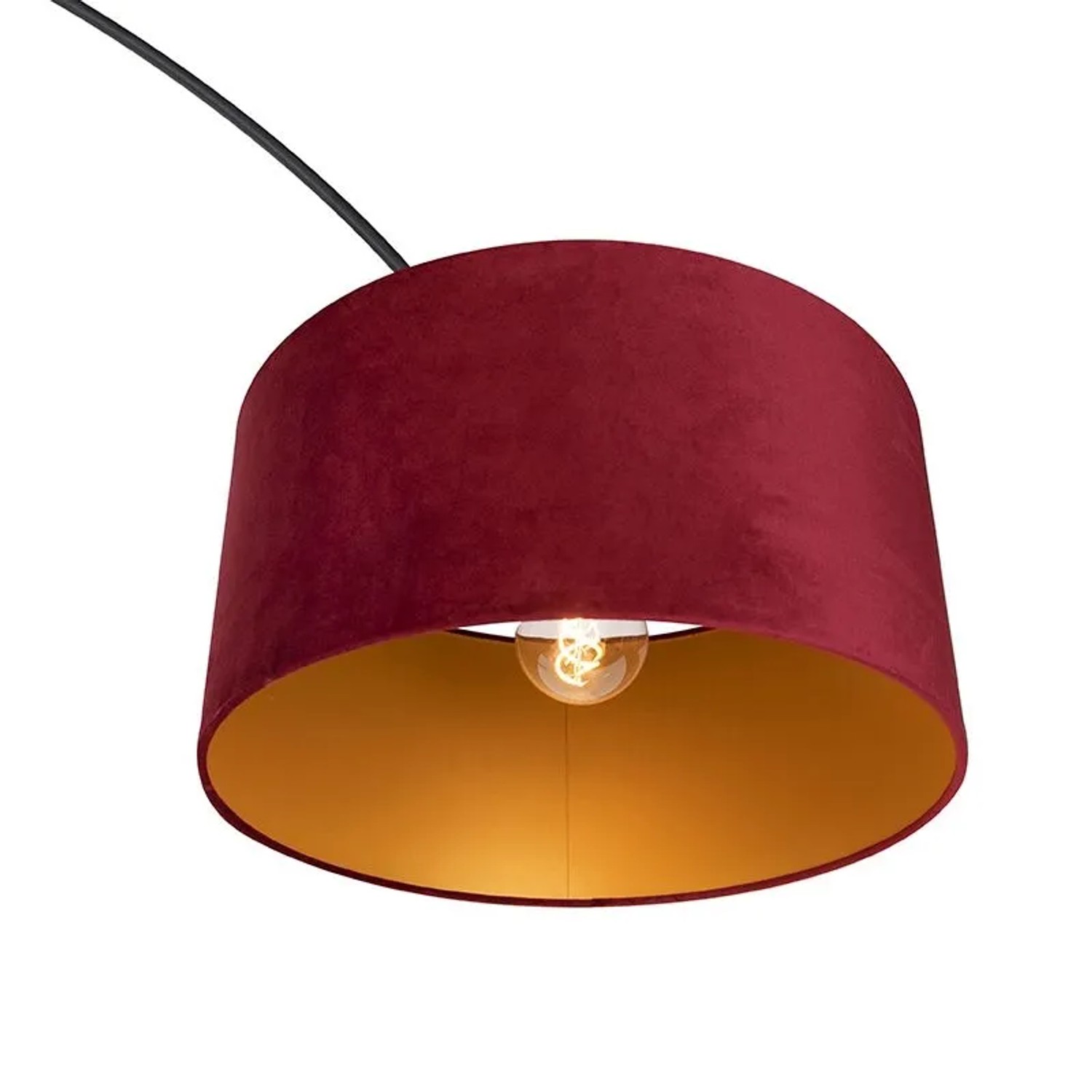 QAZQA Bogenleuchte Schwarzer Samt-Schirm Rot mit Gold 50 cm XXL_5