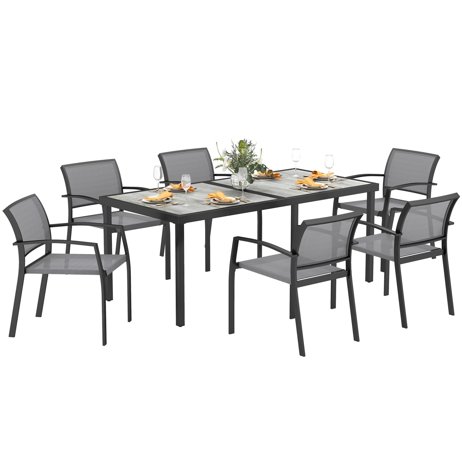 Outsunny Gartentisch Set  Stahl Kunststoff Grau 180L x 87B x 72H cm günstig online kaufen