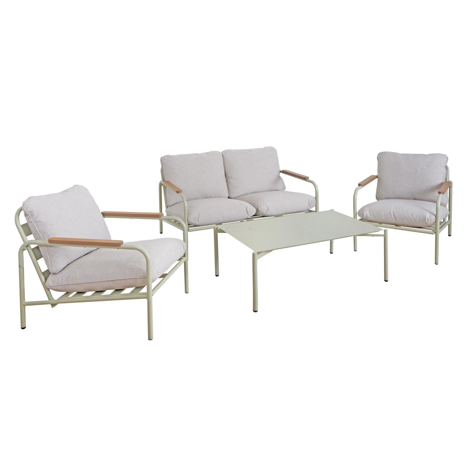 Mcw Gartengarnitur O11 4-teilig Olefin Hellgrün Polster Beige