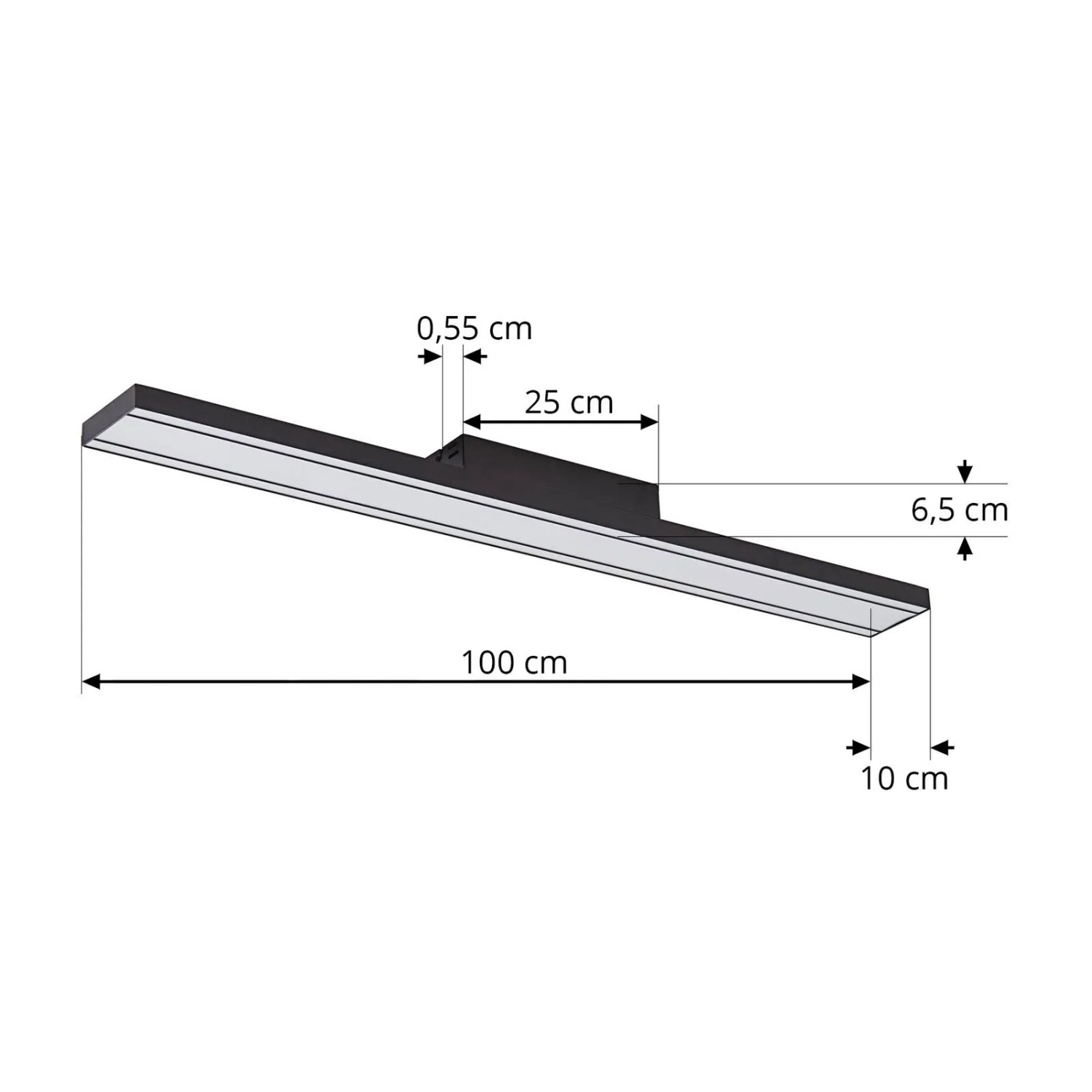 Schwarze LED Smart Home Deckenlampe Leicy mit Maßen für Wohnzimmer
