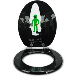 Sanfino WC-Sitz Alien: Schwarzer Toilettendeckel mit Alien-Motiv und Absenkautomatik.