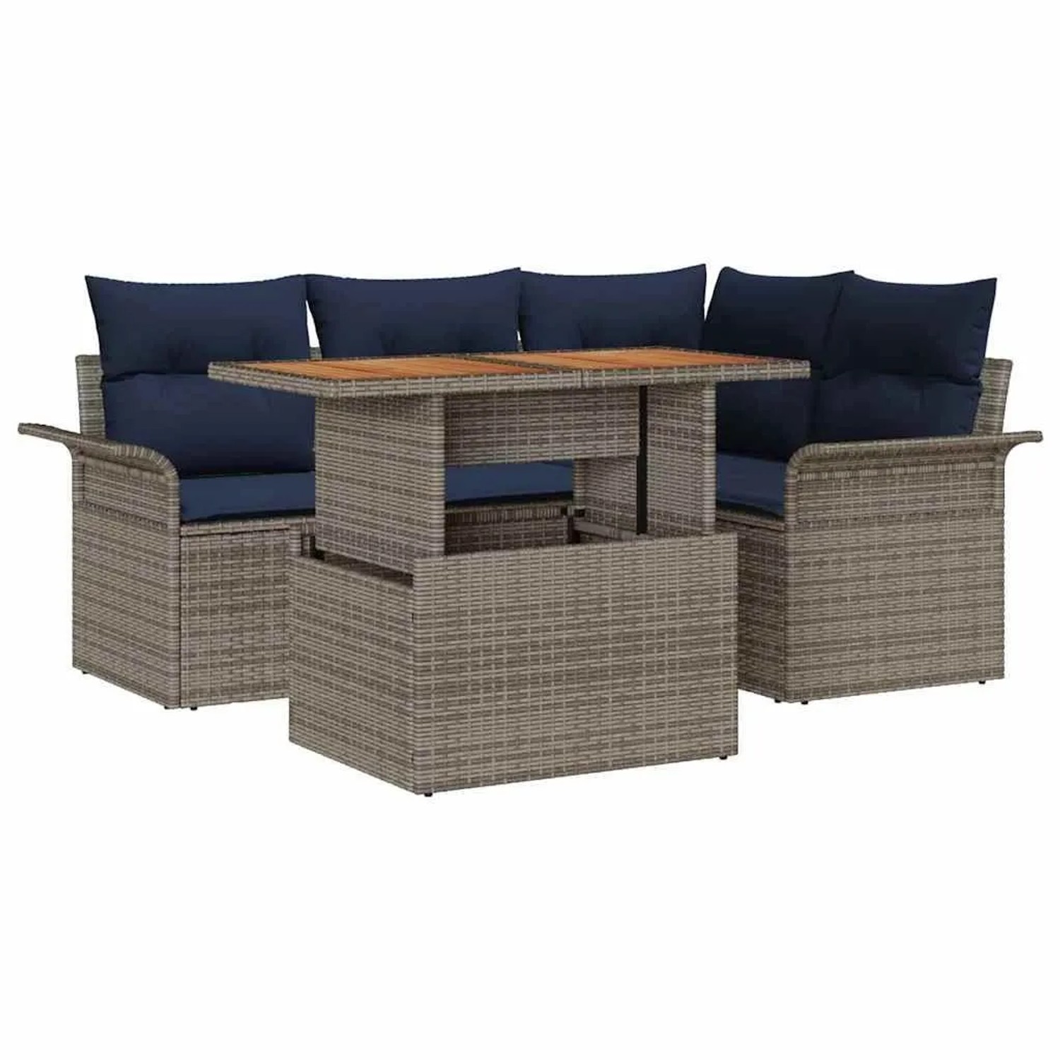 vidaXL Garten-Sofa-Set mit Kissen 5 Stk Grau und Marineblau 3349331